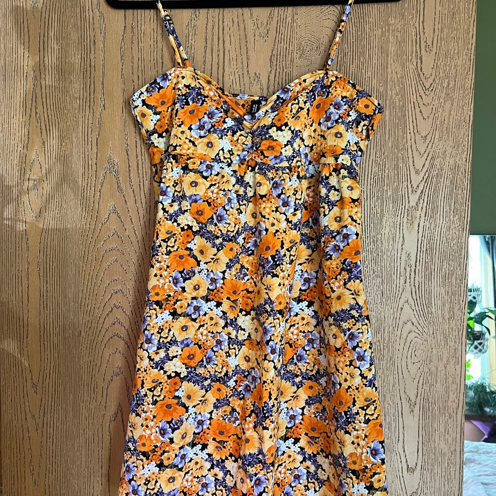 H&M Floral Mini Dress in Orange and Blue Babydoll